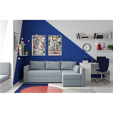 Диван угловой трехместный Вало с длинным подлокотником, мятно-серый, цвет рогожка