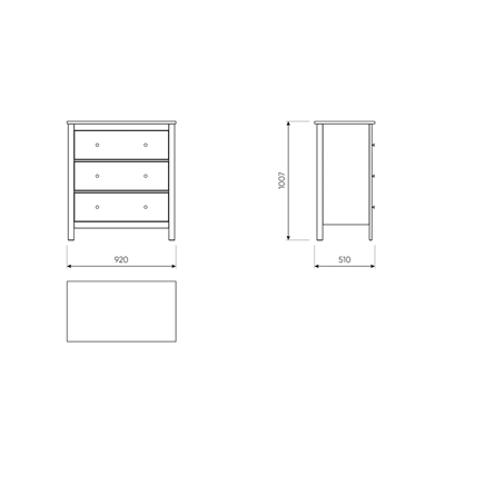2.08.02.020.1 САГА комод 3 ящика белый