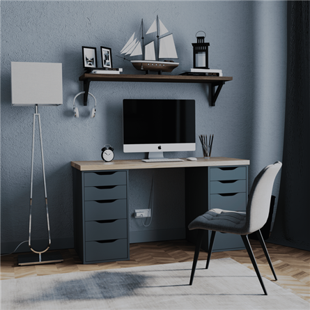 S01170 Ингар 2/55 стол письменный 140x75x55, дуб беленый/серо-бирюзовый