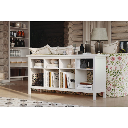 Тумба 00 Кантри длинная тумба с двумя рядами открытых полок, массив сосны, цвет белый