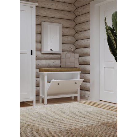 Тумба 01 Кантри с одной откидной полкой для обуви, массив сосны, цвет белый