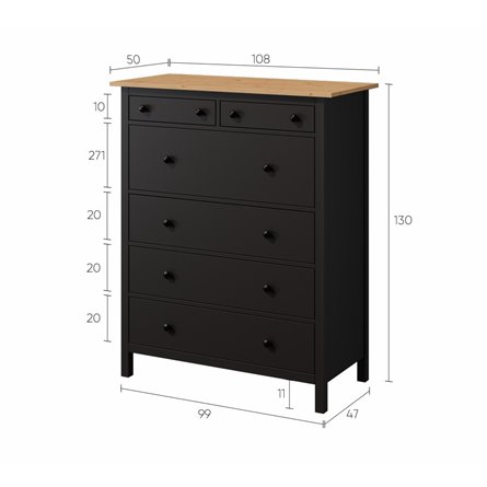 Комод 6 ящиков ХЕМНЭС (КЫМОР) черный/светло-коричневый (2уп.)