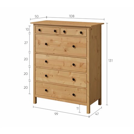 Комод 6 ящиков ХЕМНЭС (КЫМОР) светло-коричневый