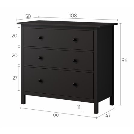 Комод 3 ящика ХЕМНЭС (КЫМОР) черный (2уп.)