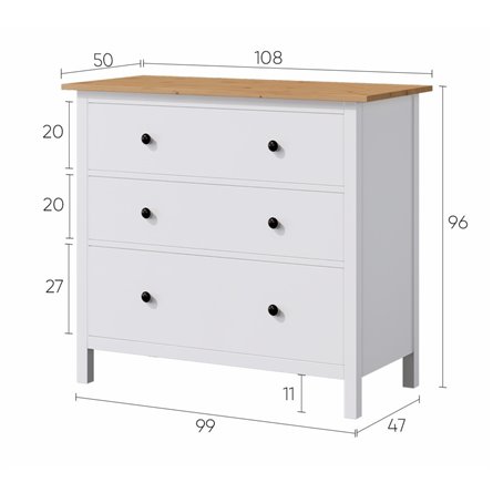 Комод 3 ящика ХЕМНЭС (КЫМОР) белый/светло-коричневый (2уп.)