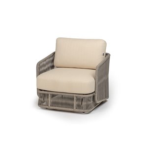 "Альбано" кресло плетеное из роупа, каркас алюминий светло-серый (RAL7035) муар, роуп серый меланж круглый, ткань Mossle светло-