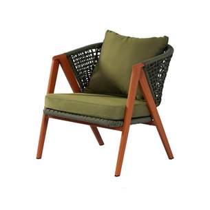 "Амстердам" кресло плетеное из роупа, каркас алюминий, роуп зеленый круглый, ткань зеленая