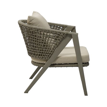 "Амстердам" кресло плетеное из роупа, каркас алюминий, роуп серый круглый, ткань бежевая