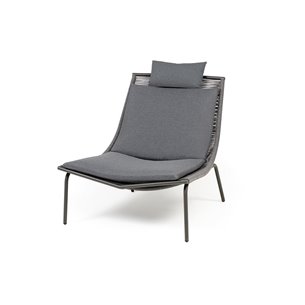 "Авиньон" кресло плетеное из роупа, каркас алюминий серый (RAL7022) муар, роуп серый круглый, ткань темно-серая 027