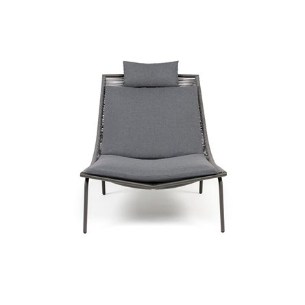 "Авиньон" кресло плетеное из роупа, каркас алюминий серый (RAL7022) муар, роуп серый круглый, ткань темно-серая 027