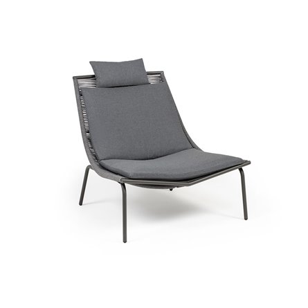 "Авиньон" кресло плетеное из роупа, каркас алюминий серый (RAL7022) муар, роуп серый круглый, ткань темно-серая 027