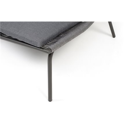 "Авиньон" кресло плетеное из роупа, каркас алюминий серый (RAL7022) муар, роуп серый круглый, ткань темно-серая 027