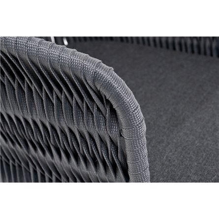 "Бордо" стул барный плетеный из роупа (колос), каркас из стали серый (RAL7022) муар, роуп серый 15мм, ткань темно-серая 027