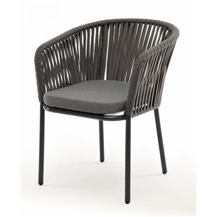 "Бордо" стул плетеный из роупа, каркас алюминий темно-серый (RAL7024) муар, роуп серый 15мм, ткань темно-серая 019
