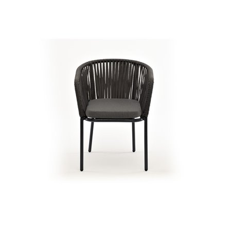 "Бордо" стул плетеный из роупа, каркас алюминий темно-серый (RAL7024) муар, роуп серый 15мм, ткань темно-серая 019