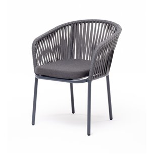 "Бордо" стул плетеный из роупа, каркас алюминий темно-серый (RAL7024) муар, роуп серый 15мм, ткань темно-серая 027