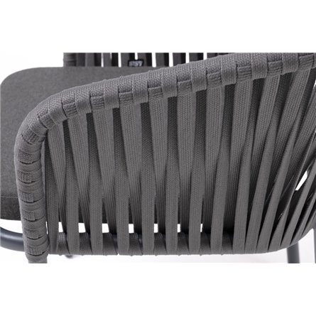 "Бордо" стул плетеный из роупа, каркас алюминий темно-серый (RAL7024) муар, роуп серый 15мм, ткань темно-серая 027