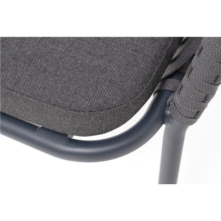 "Бордо" стул плетеный из роупа, каркас алюминий темно-серый (RAL7024) муар, роуп серый 15мм, ткань темно-серая 027