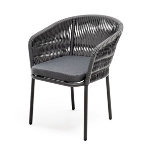 "Бордо" стул плетеный из роупа (колос), каркас алюминий серый (RAL7022) муар, роуп серый 15мм, ткань темно-серая 027