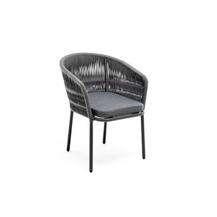 "Бордо" стул плетеный из роупа (колос), каркас алюминий серый (RAL7022) муар, роуп серый 15мм, ткань темно-серая 027