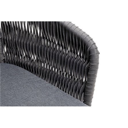 "Бордо" стул плетеный из роупа (колос), каркас алюминий серый (RAL7022) муар, роуп серый 15мм, ткань темно-серая 027