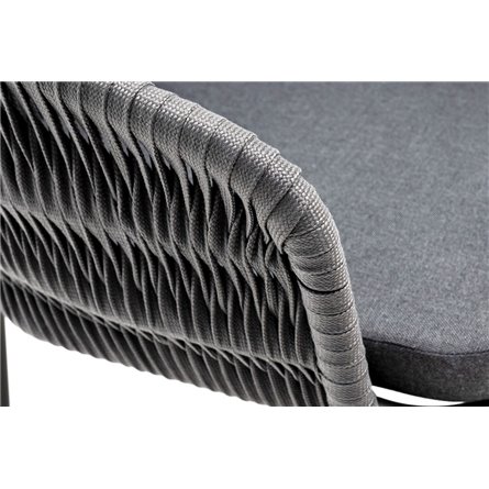 "Бордо" стул плетеный из роупа (колос), каркас алюминий серый (RAL7022) муар, роуп серый 15мм, ткань темно-серая 027