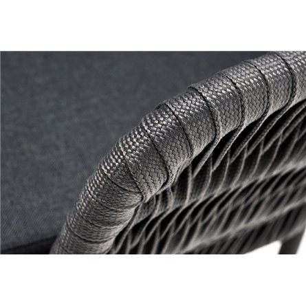 "Бордо" стул плетеный из роупа (колос), каркас алюминий серый (RAL7022) муар, роуп серый 15мм, ткань темно-серая 027