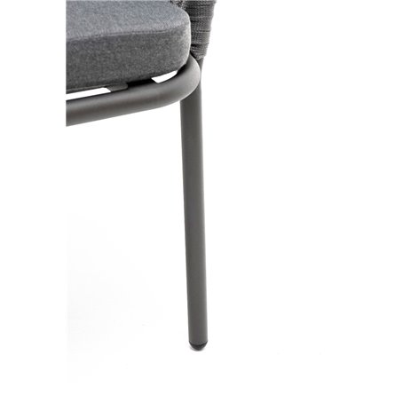 "Бордо" стул плетеный из роупа (колос), каркас алюминий серый (RAL7022) муар, роуп серый 15мм, ткань темно-серая 027