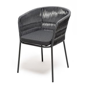 "Бордо" стул плетеный из роупа (колос), каркас алюминий темно-серый (RAL7024) муар, роуп серый 15мм, ткань темно-серая 027