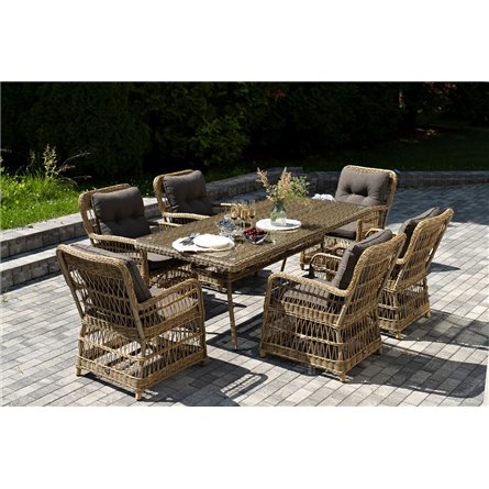 "Цесена" обеденная группа плетеная из искусственного ротанга, цвет соломенный