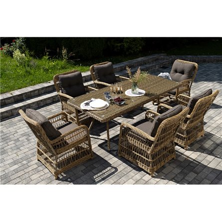 "Цесена" обеденная группа плетеная из искусственного ротанга, цвет соломенный