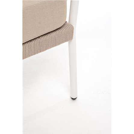 "Диего" диван 2-местный плетеный из роупа, каркас алюминий белый муар, роуп бежевый круглый, ткань бежевая 035