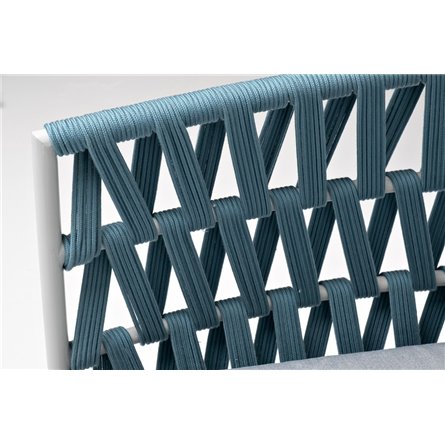 "Диего" диван 2-местный плетеный из роупа, каркас алюминий светло-серый (RAL7035) муар, роуп бирюзовый круглый, ткань светло-сер