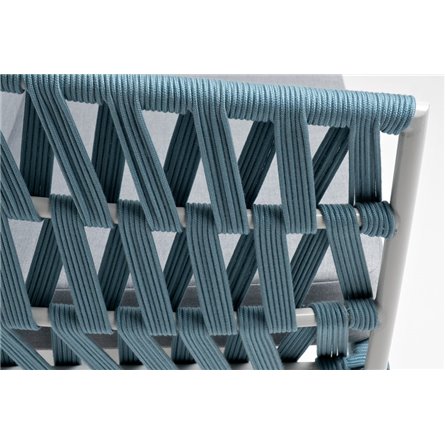 "Диего" диван 2-местный плетеный из роупа, каркас алюминий светло-серый (RAL7035) муар, роуп бирюзовый круглый, ткань светло-сер