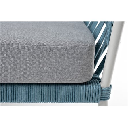 "Диего" диван 2-местный плетеный из роупа, каркас алюминий светло-серый (RAL7035) муар, роуп бирюзовый круглый, ткань светло-сер