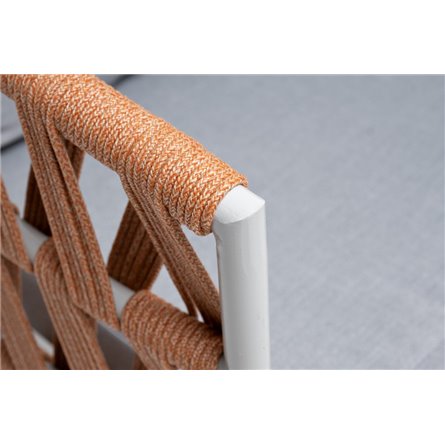 "Диего" диван 2-местный плетеный из роупа, каркас алюминий светло-серый (RAL7035) муар, роуп оранжевый меланж круглый, ткань све