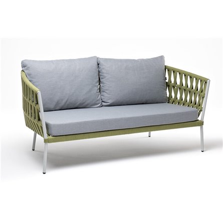 "Диего" диван 2-местный плетеный из роупа, каркас алюминий светло-серый (RAL7035) муар, роуп салатовый меланж круглый, ткань све