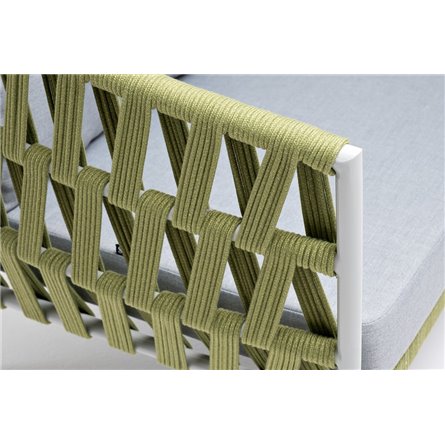 "Диего" диван 2-местный плетеный из роупа, каркас алюминий светло-серый (RAL7035) муар, роуп салатовый меланж круглый, ткань све