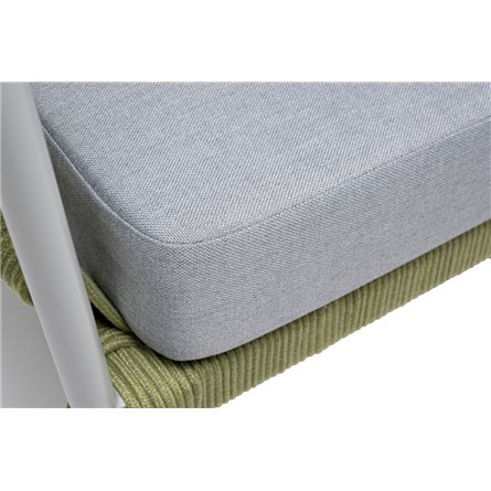 "Диего" диван 2-местный плетеный из роупа, каркас алюминий светло-серый (RAL7035) муар, роуп салатовый меланж круглый, ткань све