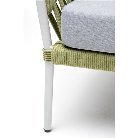 "Диего" диван 2-местный плетеный из роупа, каркас алюминий светло-серый (RAL7035) муар, роуп салатовый меланж круглый, ткань све