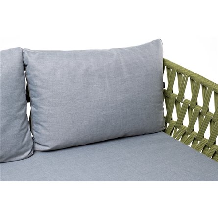 "Диего" диван 2-местный плетеный из роупа, каркас алюминий светло-серый (RAL7035) муар, роуп салатовый меланж круглый, ткань све