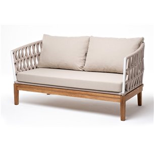 "Диего" диван 2-местный плетеный из роупа, основание дуб, каркас алюминий светло-серый (RAL7035) муар, роуп бежевый круглый, тка