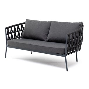 "Диего" диван 2-местный плетеный из роупа, каркас алюминий коричневый (RAL8016) муар, роуп коричневый круглый, ткань темно-серая