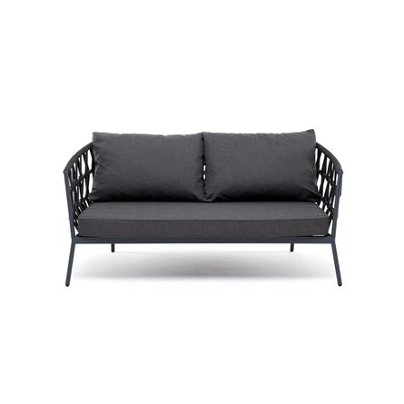"Диего" диван 2-местный плетеный из роупа, каркас алюминий темно-серый (RAL7024) муар, роуп темно-серый круглый, ткань темно-сер