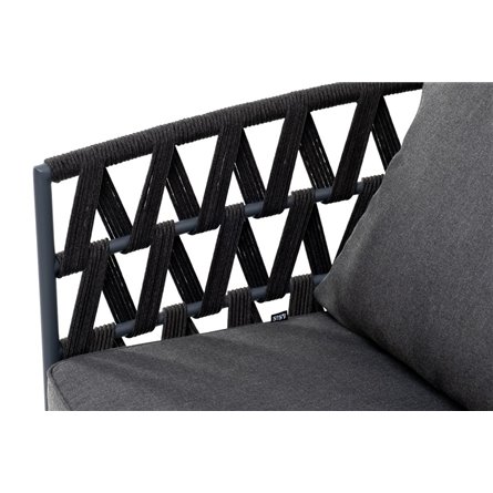 "Диего" диван 2-местный плетеный из роупа, каркас алюминий темно-серый (RAL7024) муар, роуп темно-серый круглый, ткань темно-сер