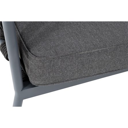 "Диего" диван 2-местный плетеный из роупа, каркас алюминий темно-серый (RAL7024) муар, роуп темно-серый круглый, ткань темно-сер