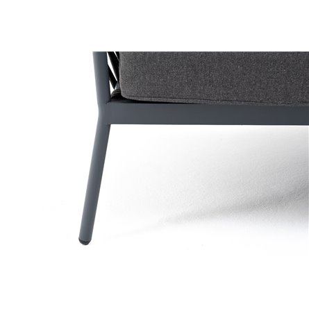 "Диего" диван 2-местный плетеный из роупа, каркас алюминий темно-серый (RAL7024) муар, роуп темно-серый круглый, ткань темно-сер