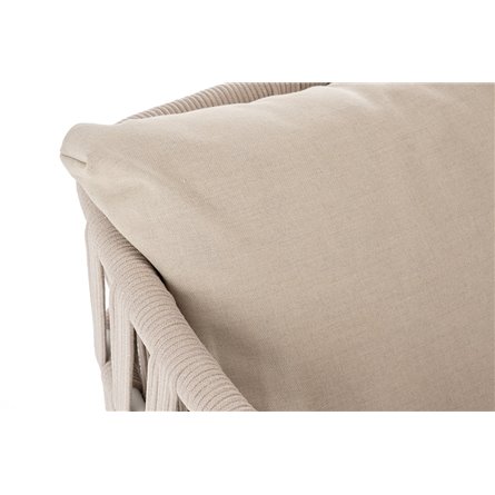 "Диего" кресло плетеное из роупа, каркас алюминий белый муар, роуп бежевый круглый, ткань бежевая 052