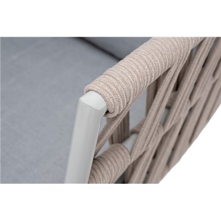 "Диего" кресло плетеное из роупа, каркас алюминий светло-серый (RAL7035) муар, роуп бежевый круглый, ткань светло-серая