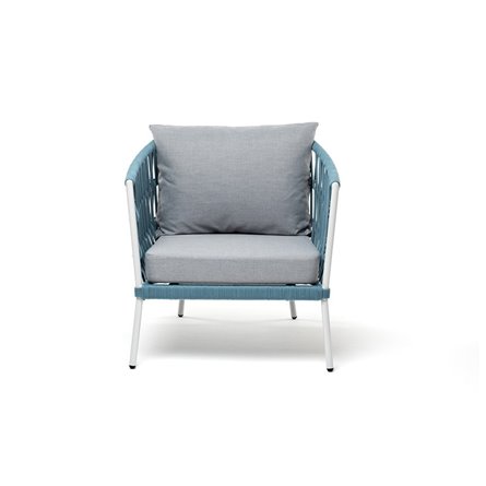 "Диего" кресло плетеное из роупа, каркас алюминий светло-серый (RAL7035) муар, роуп бирюзовый круглый, ткань светло-серая